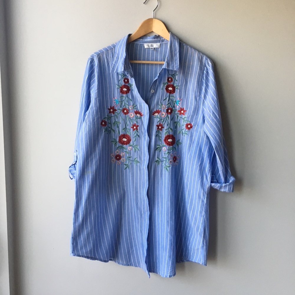 ASOS fun floral embroidered button up top